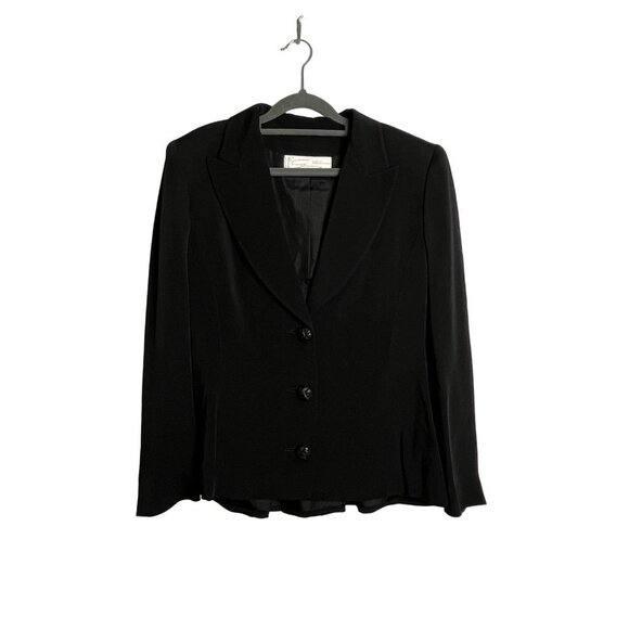 Genny Blazer Large Back Bow Detail Leather Detail Buttons Shoulder Pads Black 6 - Picture 2 of 11